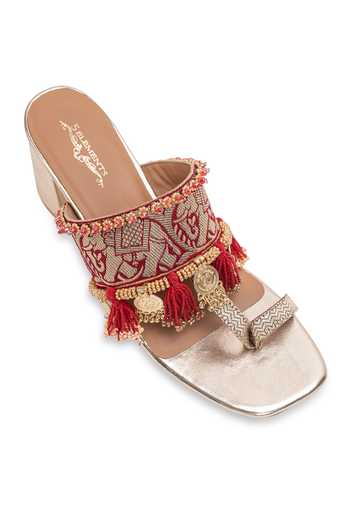 5elements Gold Zarina Embroidered Mule Heels at Aza Fashions 5elements_Gold Zarina Embroidered Mule Heels _at_Aza_Fashions