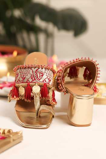 Buy 5elements Gold Zarina Embroidered Mule Heels Buy_5elements_Gold Zarina Embroidered Mule Heels