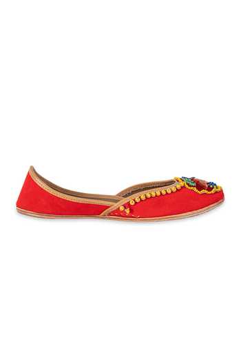 5elements_Red Surkhgul Embroidered Juttis _Online_at_Aza_Fashions