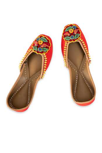 Shop_5elements_Red Surkhgul Embroidered Juttis _Online_at_Aza_Fashions
