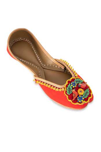 5elements_Red Surkhgul Embroidered Juttis _at_Aza_Fashions