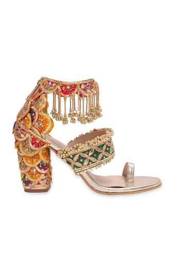 Buy 5elements Gold Aafreen Embroidered Heels Online at Aza Fashions Buy_5elements_Gold Aafreen Embroidered Heels _Online_at_Aza_Fashions