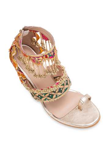 Shop 5elements Gold Aafreen Embroidered Heels Online at Aza Fashions Shop_5elements_Gold Aafreen Embroidered Heels _Online_at_Aza_Fashions