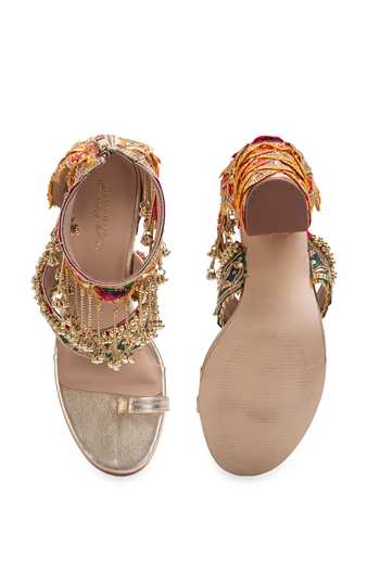 Shop 5elements Gold Aafreen Embroidered Heels at Aza Fashions Shop_5elements_Gold Aafreen Embroidered Heels _at_Aza_Fashions