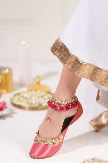 5elements_Pink Ruhina Ankle Strap Juttis _Online_at_Aza_Fashions