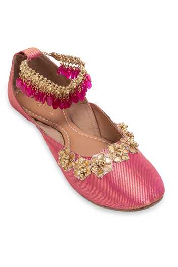 5elements_Pink Ruhina Ankle Strap Juttis _at_Aza_Fashions