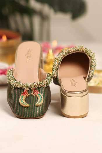 5elements Green Harineeta Block Heels at Aza Fashions 5elements_Green Harineeta Block Heels _at_Aza_Fashions