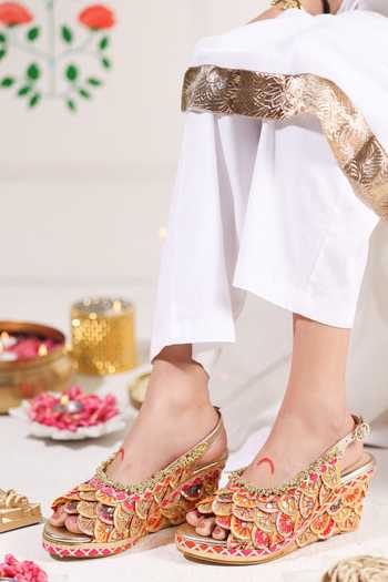 Shop 5elements Gold Akira Embroidered Wedges Shop_5elements_Gold Akira Embroidered Wedges