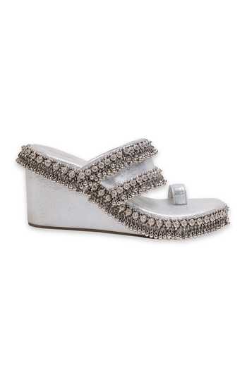 5elements Silver Sitara Embroidered Wedges Online at Aza Fashions 5elements_Silver Sitara Embroidered Wedges _Online_at_Aza_Fashions