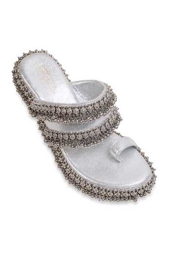 Shop 5elements Silver Sitara Embroidered Wedges Online at Aza Fashions Shop_5elements_Silver Sitara Embroidered Wedges _Online_at_Aza_Fashions