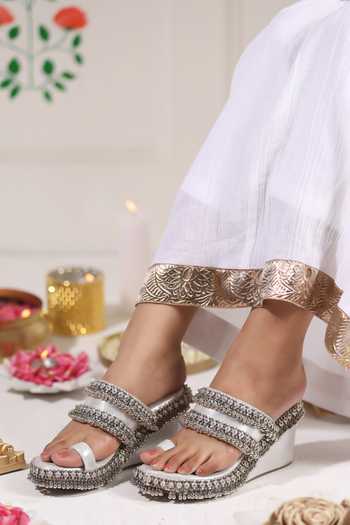 5elements Silver Sitara Embroidered Wedges at Aza Fashions 5elements_Silver Sitara Embroidered Wedges _at_Aza_Fashions