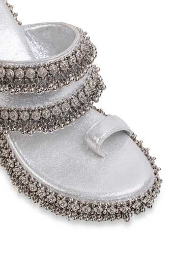 Buy 5elements Silver Sitara Embroidered Wedges Buy_5elements_Silver Sitara Embroidered Wedges