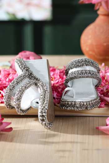 Shop 5elements Silver Sitara Embroidered Wedges Shop_5elements_Silver Sitara Embroidered Wedges