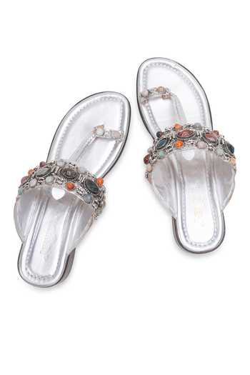 Shop_5elements_Silver Chitraraga Kolhapuri Leatherette Heels _Online_at_Aza_Fashions