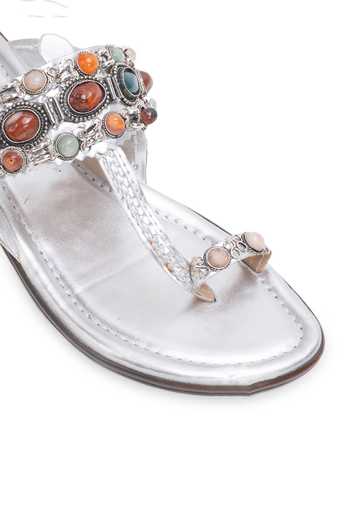 5elements_Silver Chitraraga Kolhapuri Leatherette Heels _at_Aza_Fashions