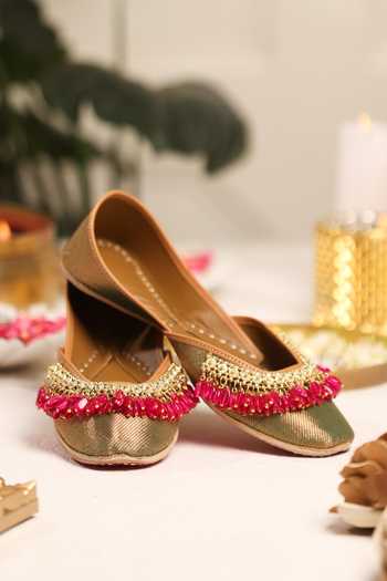 5elements_Brown Roshika Bead Work Juttis _at_Aza_Fashions