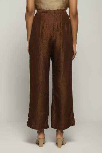 Abraham And Thakore Silk Straight Fit Plain Pant 