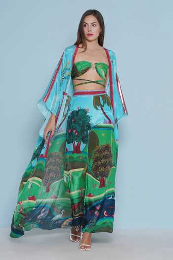 Limerick By Abirr N' Nanki Blue Crepe Daze Botanical Print Flared Pant at Aza Fashions Limerick By Abirr N' Nanki_Blue Crepe Daze Botanical Print Flared Pant _at_Aza_Fashions