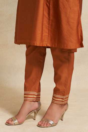 Gulabo By Abu Sandeep Orange Chanderi Silk Gota Patti Pencil Pant Online at Aza Fashions Gulabo By Abu Sandeep_Orange Chanderi Silk Gota Patti Pencil Pant _Online_at_Aza_Fashions