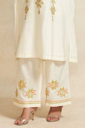 Gulabo By Abu Sandeep_Off White Chanderi Gota Patti, Embroidery Pant _Online_at_Aza_Fashions