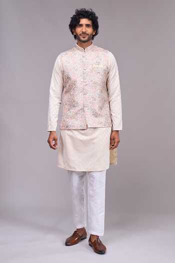 Shop_Arihant Rai Sinha_Beige Embroidered Bundi Kurta Set _Online_at_Aza_Fashions