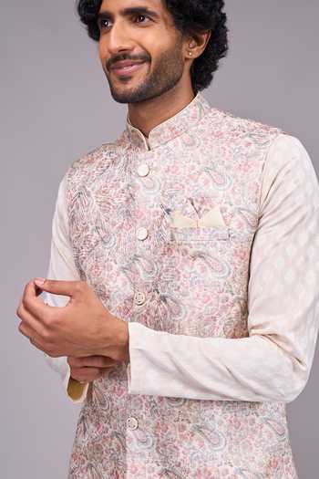 Buy_Arihant Rai Sinha_Beige Embroidered Bundi Kurta Set 