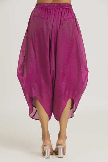Shop Urvashi Kaur Fuchsia Silk, Tissue Stripe Woven Dhoti Pant at Aza Fashions Shop_Urvashi Kaur_Fuchsia Silk, Tissue Stripe Woven Dhoti Pant _at_Aza_Fashions
