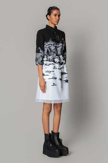 Buy Anurag Gupta Black Crepe, Net Collared Neck Hokusai Embroidered Coat Dress Online at Aza Fashions Buy_Anurag Gupta_Black Crepe, Net Collared Neck Hokusai Embroidered Coat Dress _Online_at_Aza_Fashions