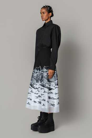 Shop_Anurag Gupta_Black Crepe, Net Hokusai Embroidered Skirt _Online_at_Aza_Fashions