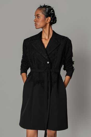 Anurag Gupta Black On Black Map Coat Dress 