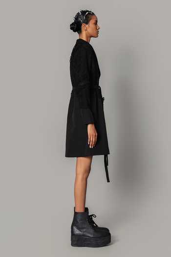Anurag Gupta_Black Crepe Collared Neck On Map Coat Dress _Online_at_Aza_Fashions