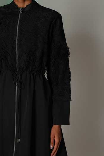 Anurag Gupta Black Crepe Mandarin Collar On Map Long Dress Online at Aza Fashions Anurag Gupta_Black Crepe Mandarin Collar On Map Long Dress _Online_at_Aza_Fashions