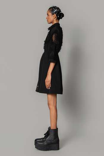 Anurag Gupta_Black Crepe Mandarin Collar On Map Short Dress _Online_at_Aza_Fashions