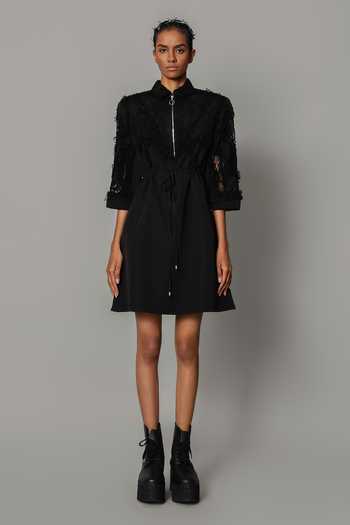 Buy_Anurag Gupta_Black Crepe Mandarin Collar On Map Short Dress _Online_at_Aza_Fashions