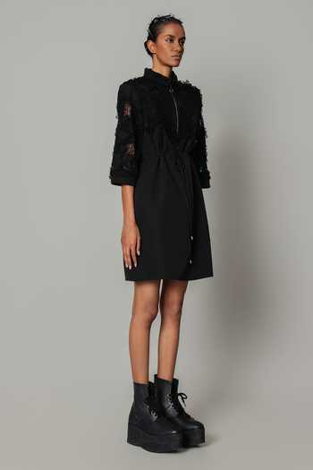Anurag Gupta_Black Crepe Mandarin Collar On Map Short Dress _at_Aza_Fashions