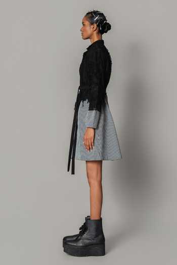 Buy_Anurag Gupta_Black Crepe Collared Neck Map With Strips Coat Dress _Online_at_Aza_Fashions