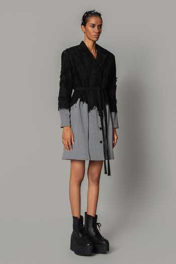 Shop_Anurag Gupta_Black Crepe Collared Neck Map With Strips Coat Dress _Online_at_Aza_Fashions