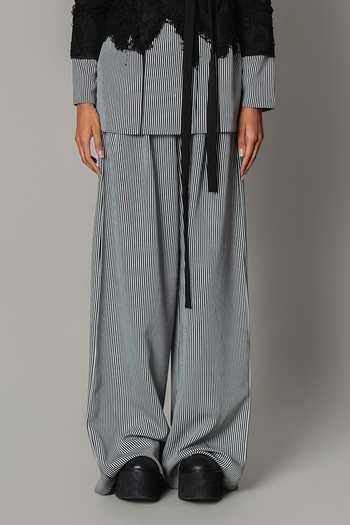Buy_Anurag Gupta_Black Crepe Collared Neck Stripe Pattern Jacket And Trouser Set 