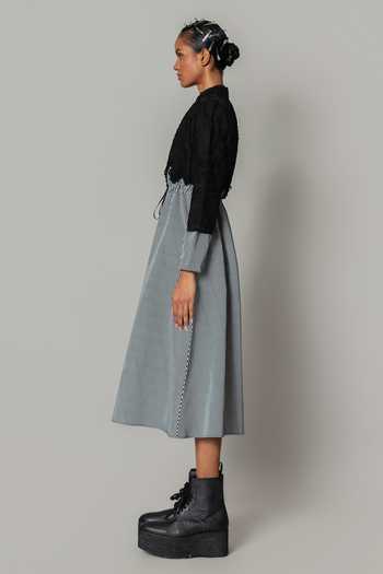 Anurag Gupta_Black Crepe Mandarin Collar Embroidered Midi Dress _Online_at_Aza_Fashions