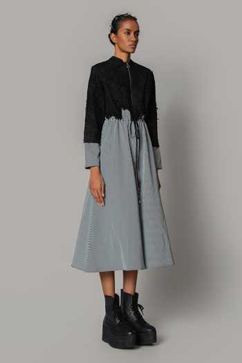 Buy_Anurag Gupta_Black Crepe Mandarin Collar Embroidered Midi Dress _Online_at_Aza_Fashions