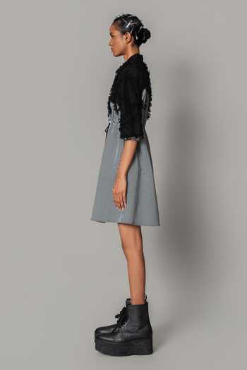 Anurag Gupta_Black Crepe Collared Neck Stripe Pattern Short Dress _Online_at_Aza_Fashions