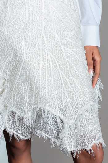 Shop_Anurag Gupta_White Organza Leaf Skirt _Online_at_Aza_Fashions
