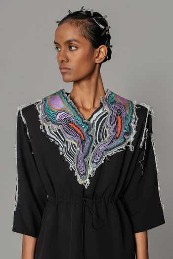 Anurag Gupta_Black Crepe Open Neck Marble Shirt Dress _Online_at_Aza_Fashions
