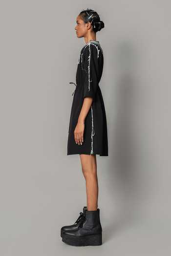 Buy_Anurag Gupta_Black Crepe Open Neck Marble Shirt Dress _Online_at_Aza_Fashions