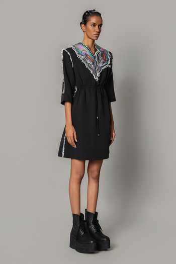Shop_Anurag Gupta_Black Crepe Open Neck Marble Shirt Dress _Online_at_Aza_Fashions