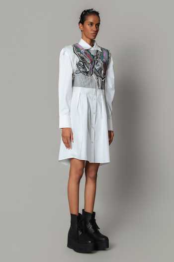 Anurag Gupta White Net, Poplin Collared Neck Marble Shirt Dress Online at Aza Fashions Anurag Gupta_White Net, Poplin Collared Neck Marble Shirt Dress _Online_at_Aza_Fashions