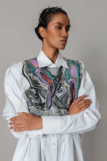 Buy Anurag Gupta White Net, Poplin Collared Neck Marble Shirt Dress Online at Aza Fashions Buy_Anurag Gupta_White Net, Poplin Collared Neck Marble Shirt Dress _Online_at_Aza_Fashions