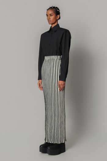Anurag Gupta Black Knit Stripe Pattern Skirt Online at Aza Fashions Anurag Gupta_Black Knit Stripe Pattern Skirt _Online_at_Aza_Fashions