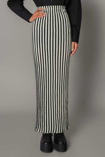 Buy Anurag Gupta Black Knit Stripe Pattern Skirt Online at Aza Fashions Buy_Anurag Gupta_Black Knit Stripe Pattern Skirt _Online_at_Aza_Fashions
