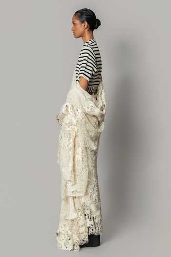Anurag Gupta_Off White High Neck Embroidered Pre-draped Saree With Blouse _Online_at_Aza_Fashions